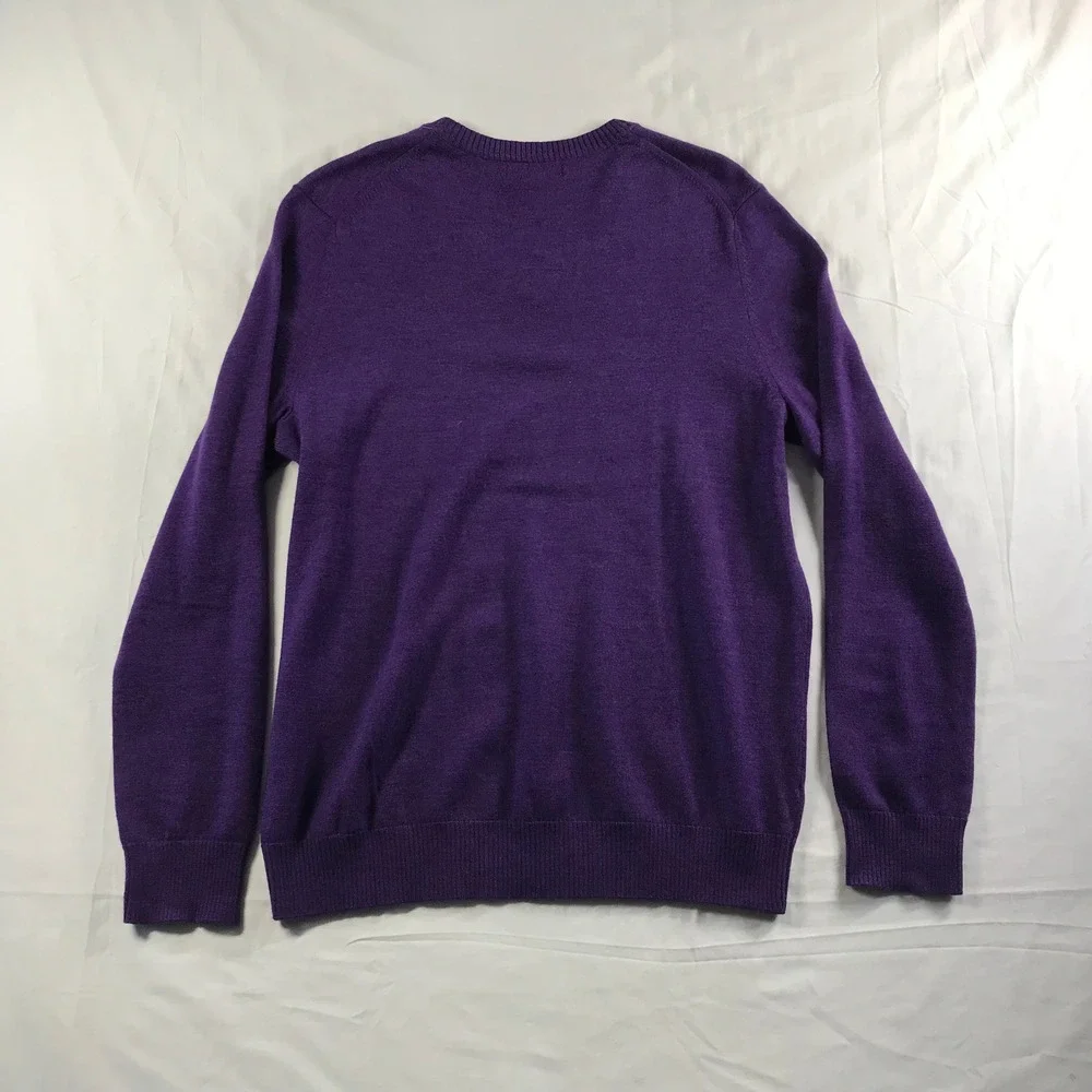 Banana Republic Mens Extra Fine Merino Wool V-Neck Sweater Purple Large